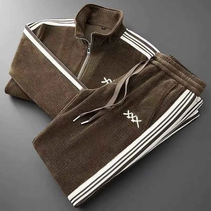 Men’s Warm Zip-Up Sports Set – Two-Piece Jacket & Pants Marron