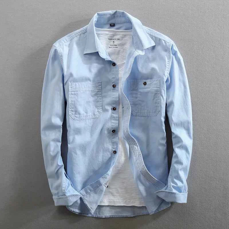 Men's Washed Cotton Shirt Light Blue