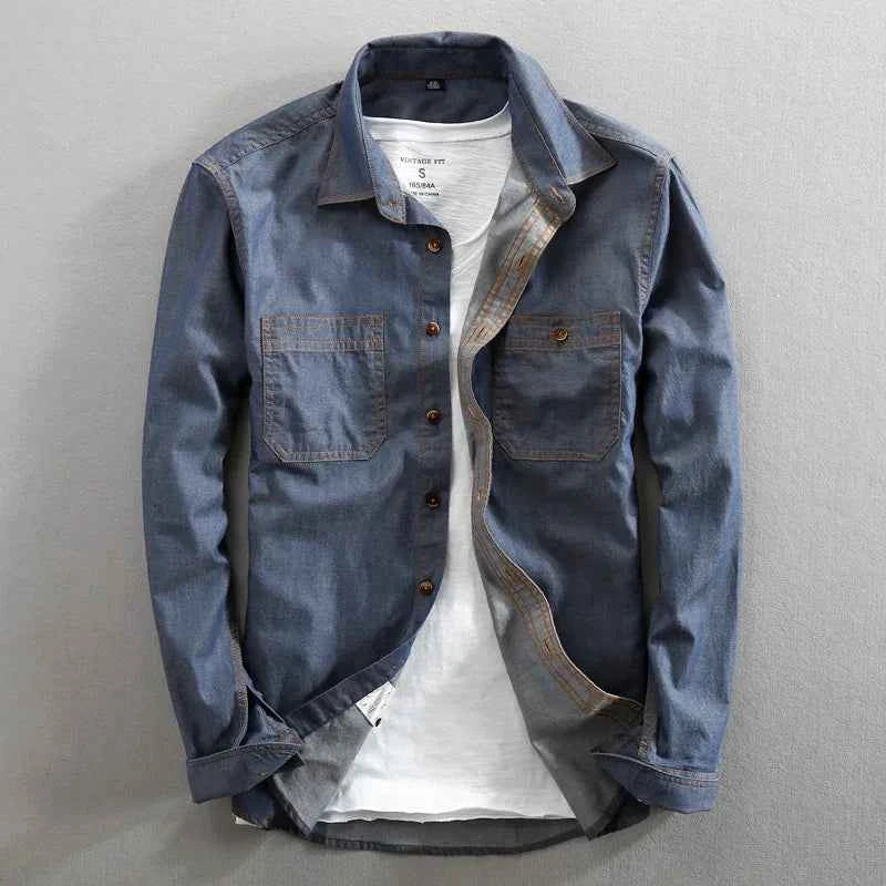 Men's Washed Cotton Shirt Dark Denim