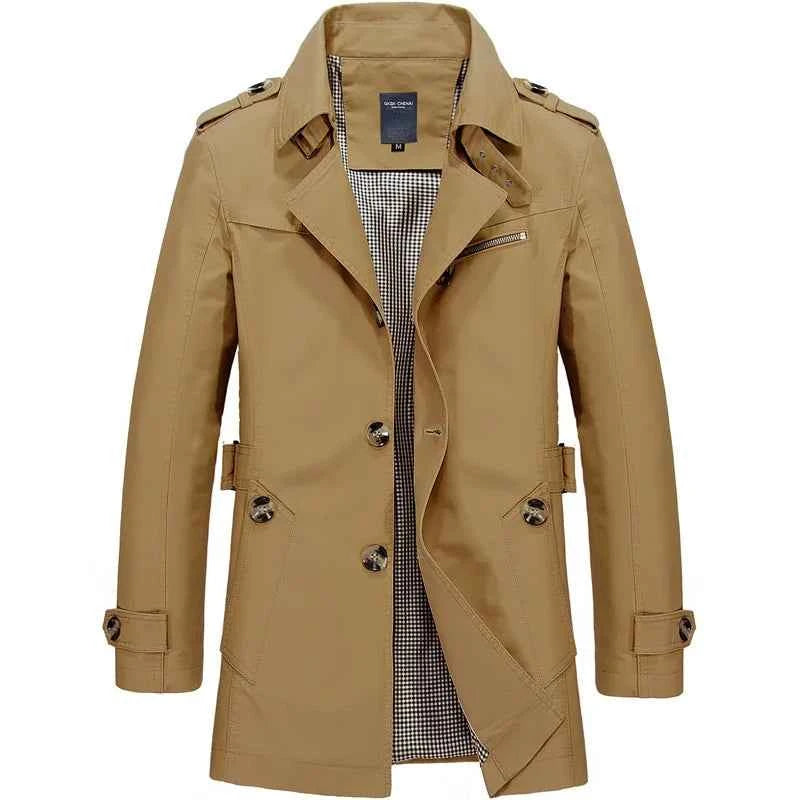 Men's Water-Repellent Double-Breasted Trenchcoat with Belt - Fitted & Lined Khaki