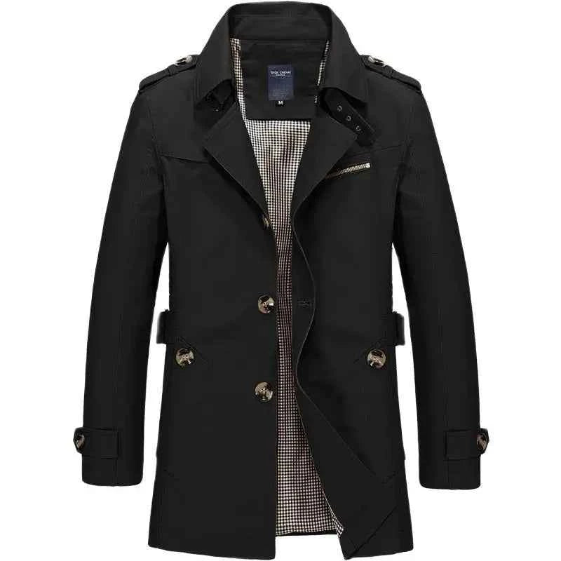 Men's Water-Repellent Double-Breasted Trenchcoat with Belt - Fitted & Lined Dark Blue