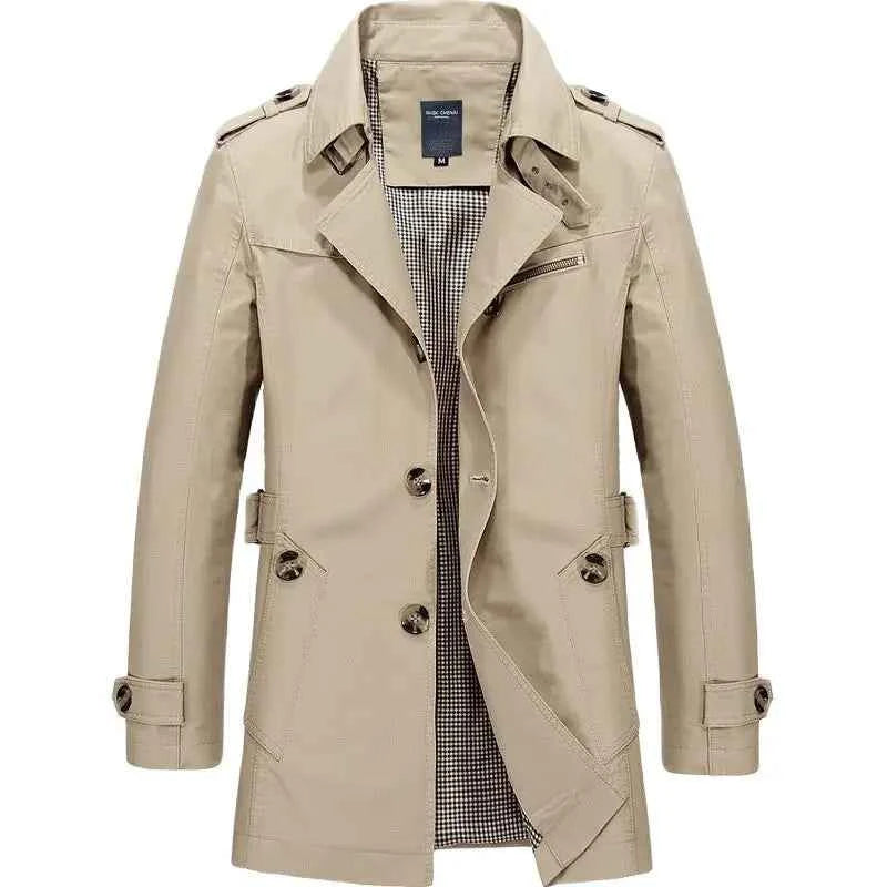 Men's Water-Repellent Double-Breasted Trenchcoat with Belt - Fitted & Lined Beige