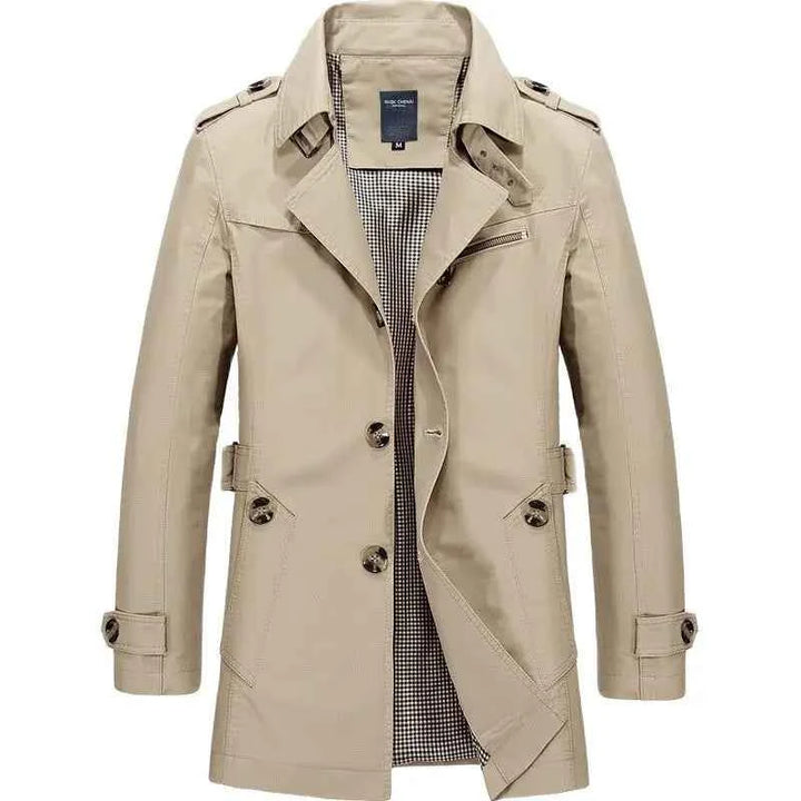 Men's Water-Repellent Double-Breasted Trenchcoat with Belt - Fitted & Lined Beige