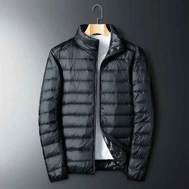 Men's Water-Repellent Down Jacket – Padded, Regular Fit, Hip-Length, Zipper Closure Black