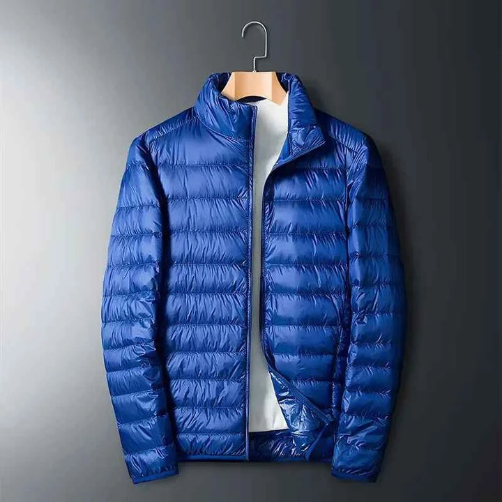 Men's Water-Repellent Down Jacket – Padded, Regular Fit, Hip-Length, Zipper Closure Blue