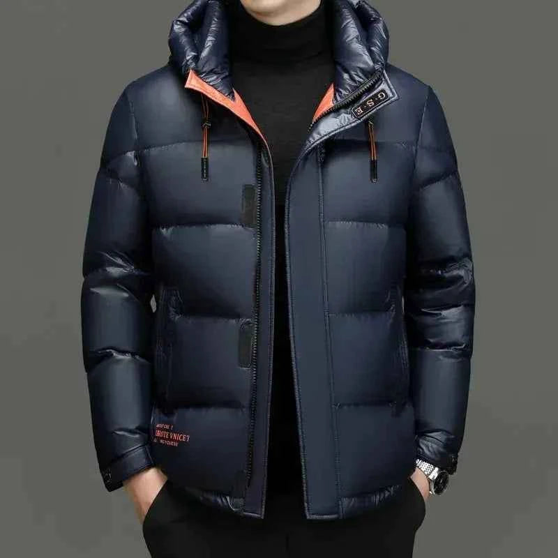 Men's Water-Repellent Down Jacket – Regular Fit with Hood and Zip/Button Closure