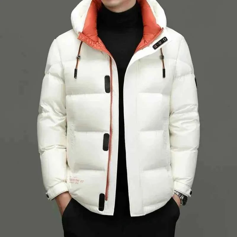 Men's Water-Repellent Down Jacket – Regular Fit with Hood and Zip/Button Closure
