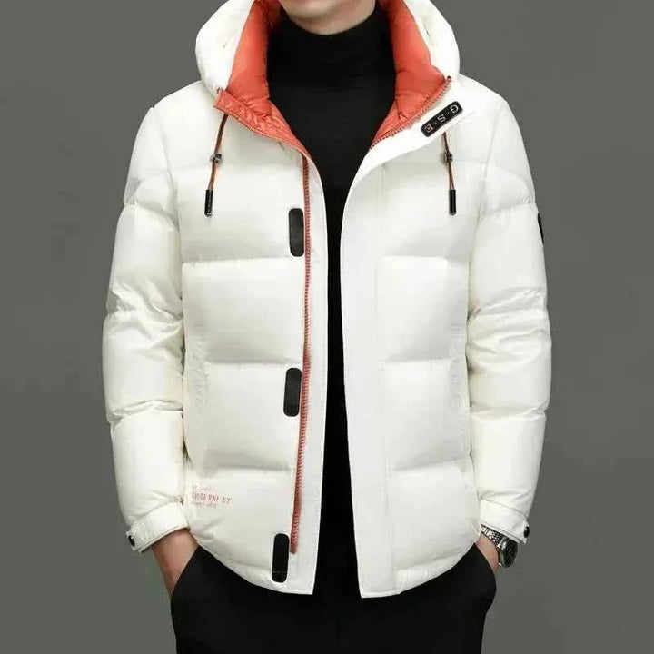 Men's Water-Repellent Down Jacket – Regular Fit with Hood and Zip/Button Closure