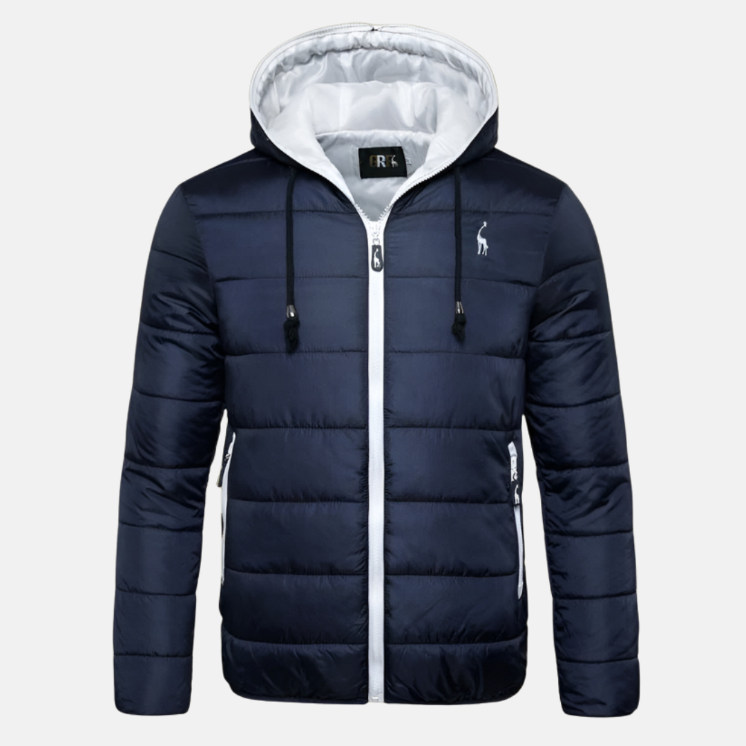 Men's Water-Repellent Down Jacket – Regular Fit with Hood and Zipper Blue