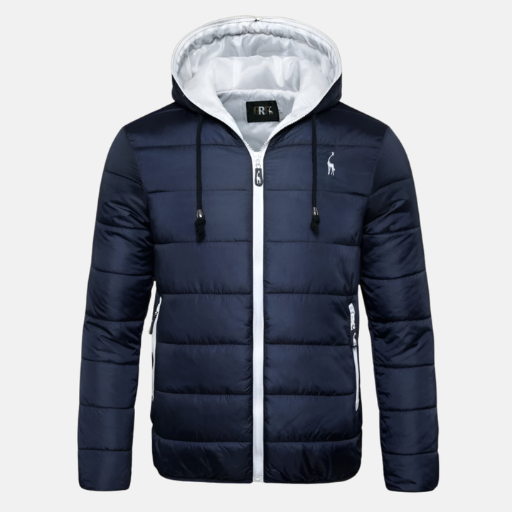 Men's Water-Repellent Down Jacket – Regular Fit with Hood and Zipper Blue