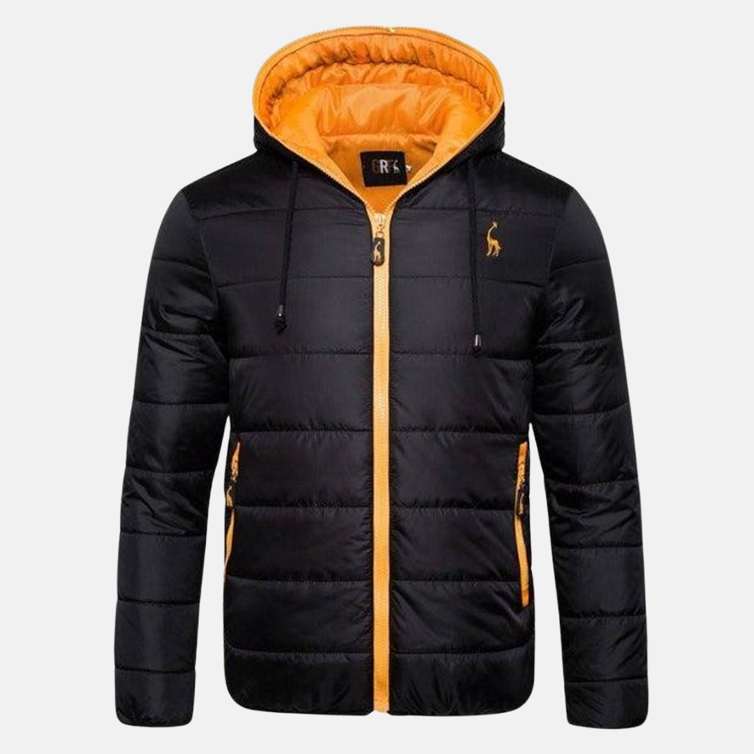 Men's Water-Repellent Down Jacket – Regular Fit with Hood and Zipper Orange