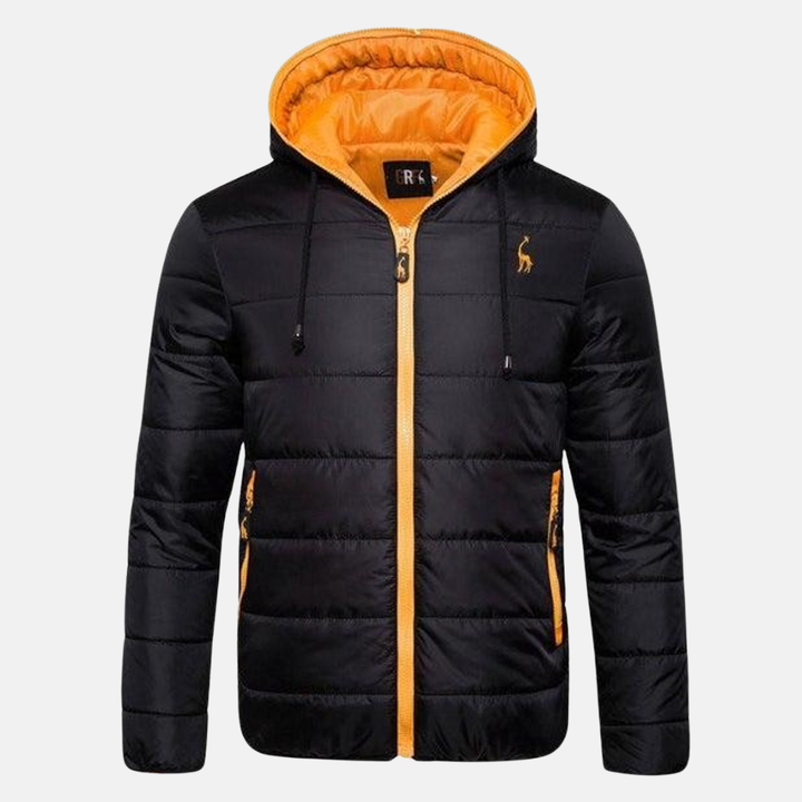 Men's Water-Repellent Down Jacket – Regular Fit with Hood and Zipper Orange