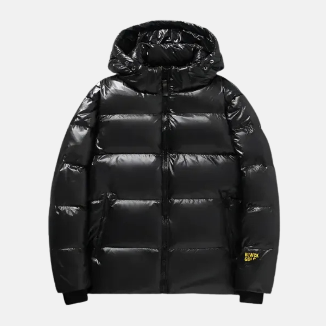 Men's Water-Repellent Down Jacket – Regular Fit with Hood and Zipper Closure – Ribbed Cuffs Black