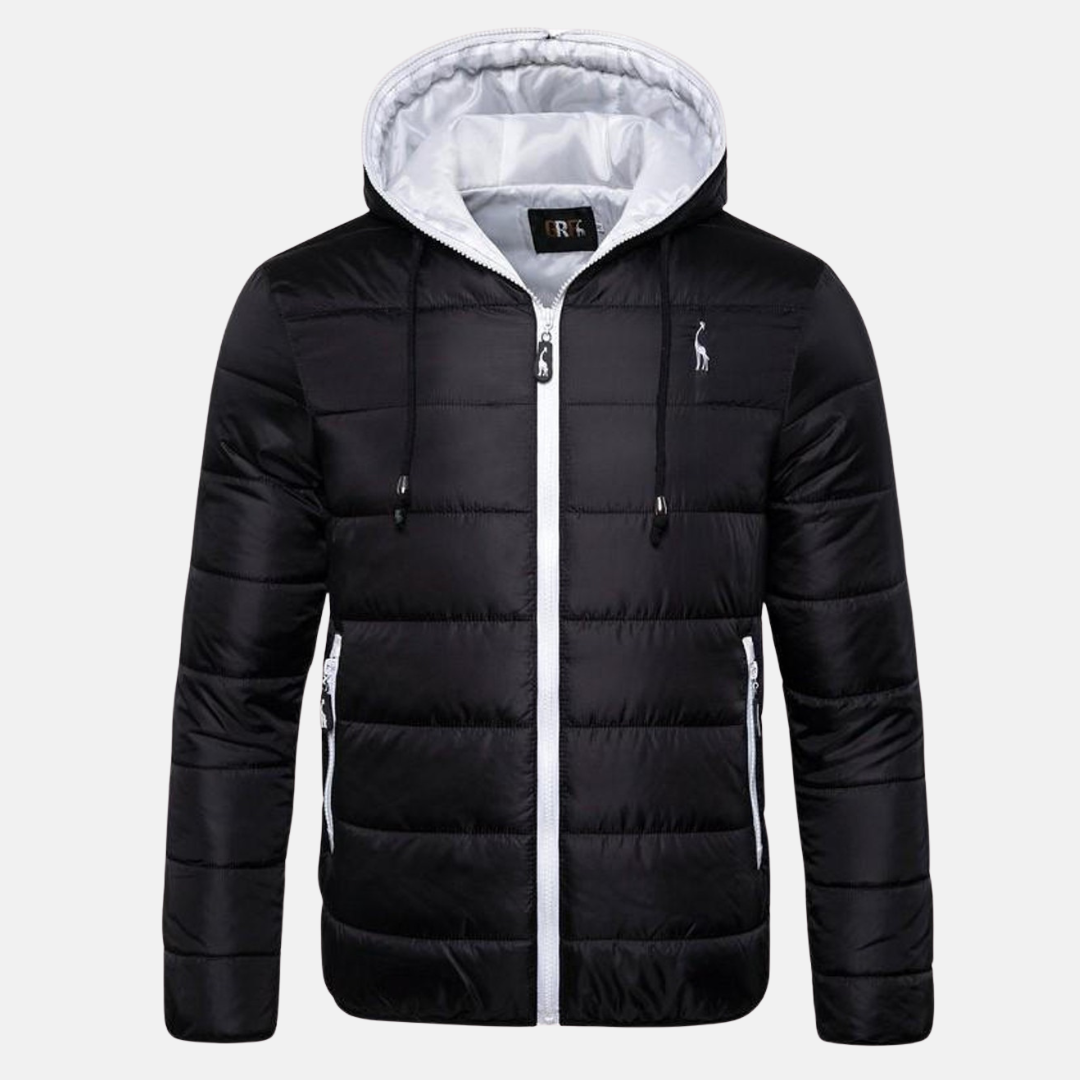 Men's Water-Repellent Down Jacket – Regular Fit with Hood and Zipper White