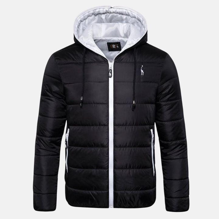 Men's Water-Repellent Down Jacket – Regular Fit with Hood and Zipper White