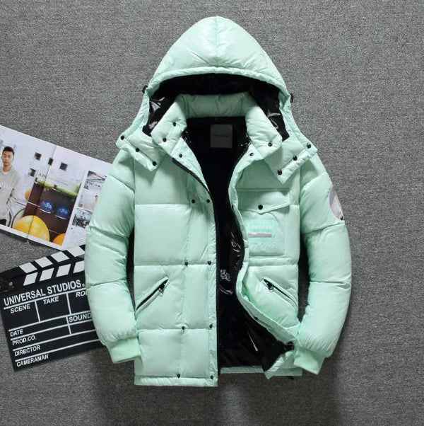 Men's Water-Repellent Down Jacket with Hood – Regular Fit Outdoor Liner Green