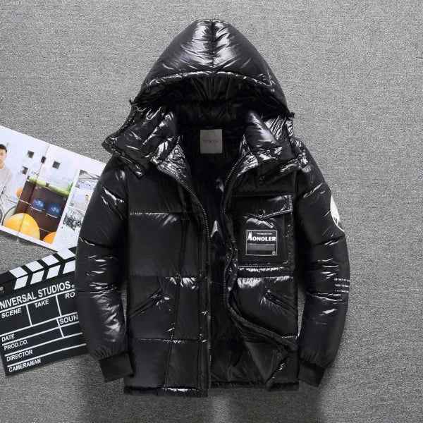 Men's Water-Repellent Down Jacket with Hood – Regular Fit Outdoor Liner Black