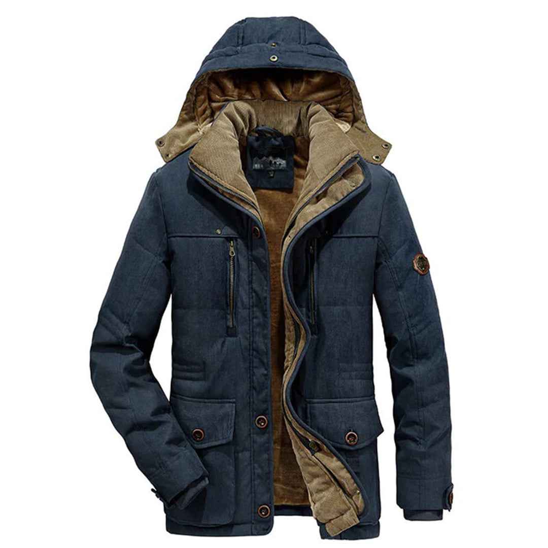 Men's Water-Repellent Jacket – Regular Fit with Fleece Lining and Detachable Hood Blue