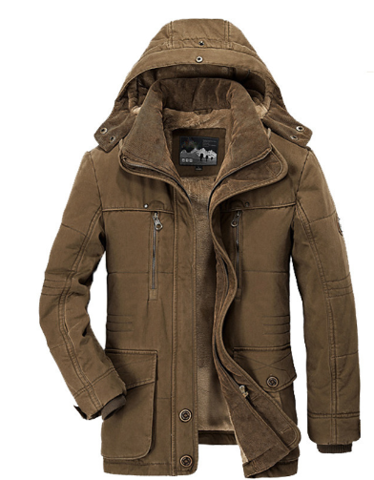 Men's Water-Repellent Jacket – Regular Fit with Fleece Lining and Detachable Hood Brown