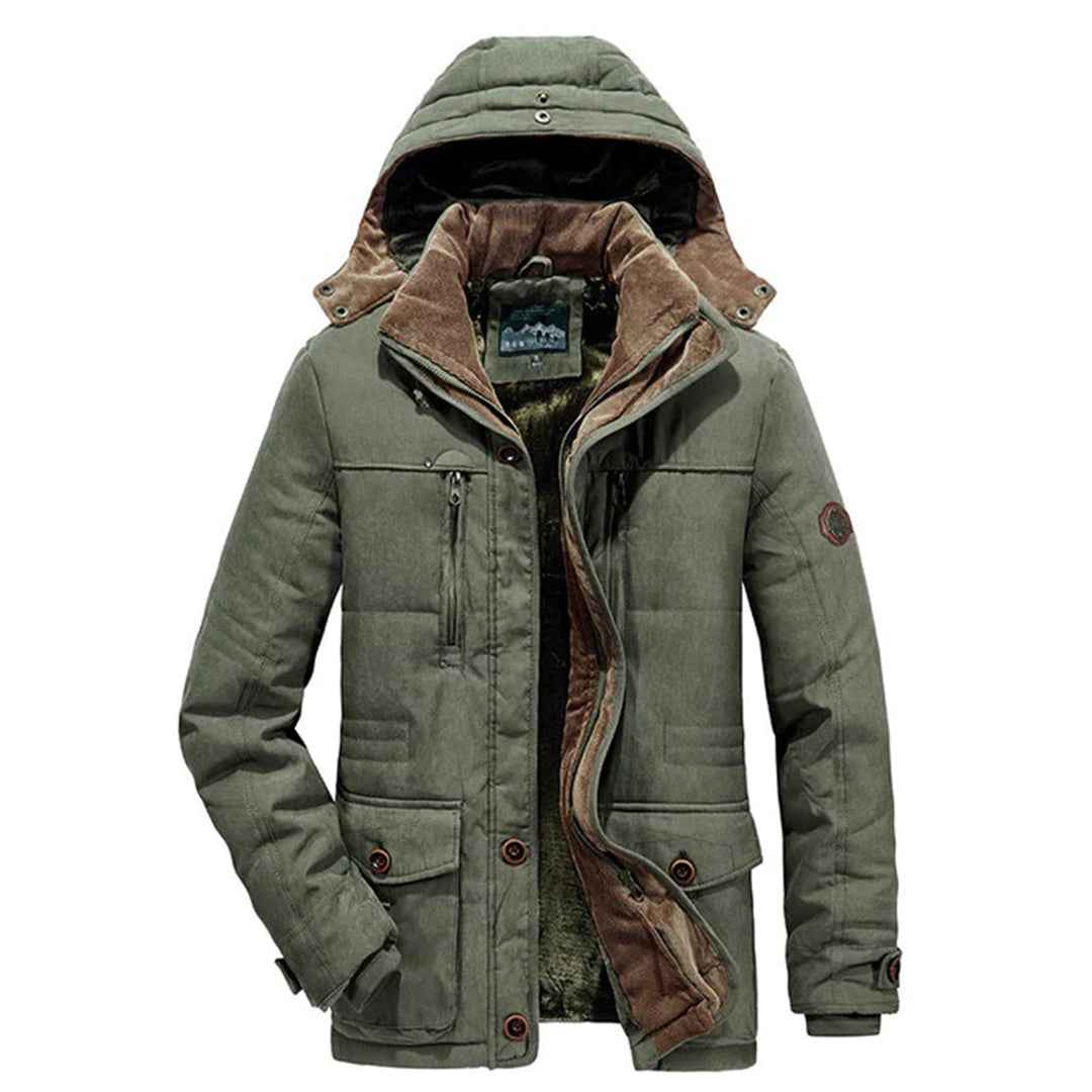 Men's Water-Repellent Jacket – Regular Fit with Fleece Lining and Detachable Hood Green
