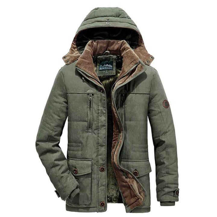 Men's Water-Repellent Jacket – Regular Fit with Fleece Lining and Detachable Hood Green