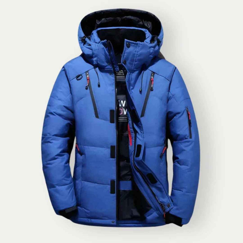 Men's Water-Repellent Padded Jacket – Regular Fit with Hood and Zip Pockets Blue