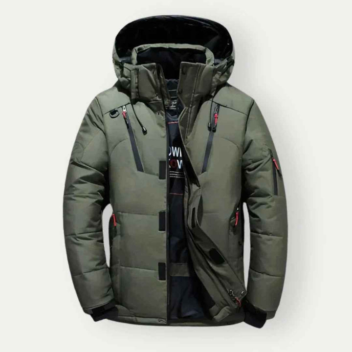Men's Water-Repellent Padded Jacket – Regular Fit with Hood and Zip Pockets Green