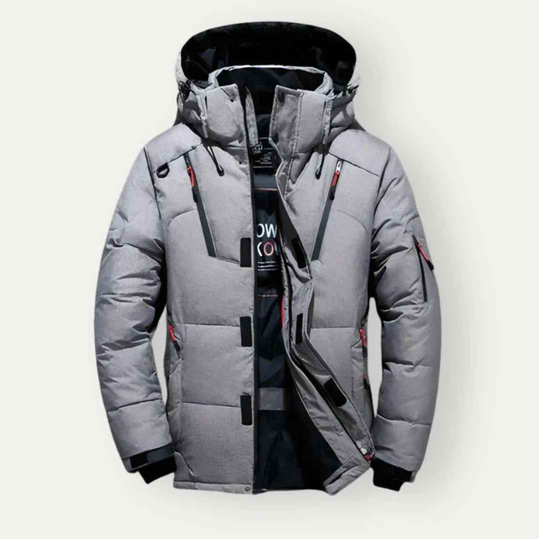 Men's Water-Repellent Padded Jacket – Regular Fit with Hood and Zip Pockets Grey