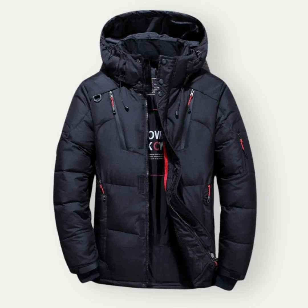Men's Water-Repellent Padded Jacket – Regular Fit with Hood and Zip Pockets Black