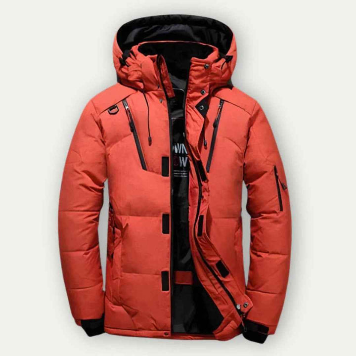 Men's Water-Repellent Padded Jacket – Regular Fit with Hood and Zip Pockets Orange