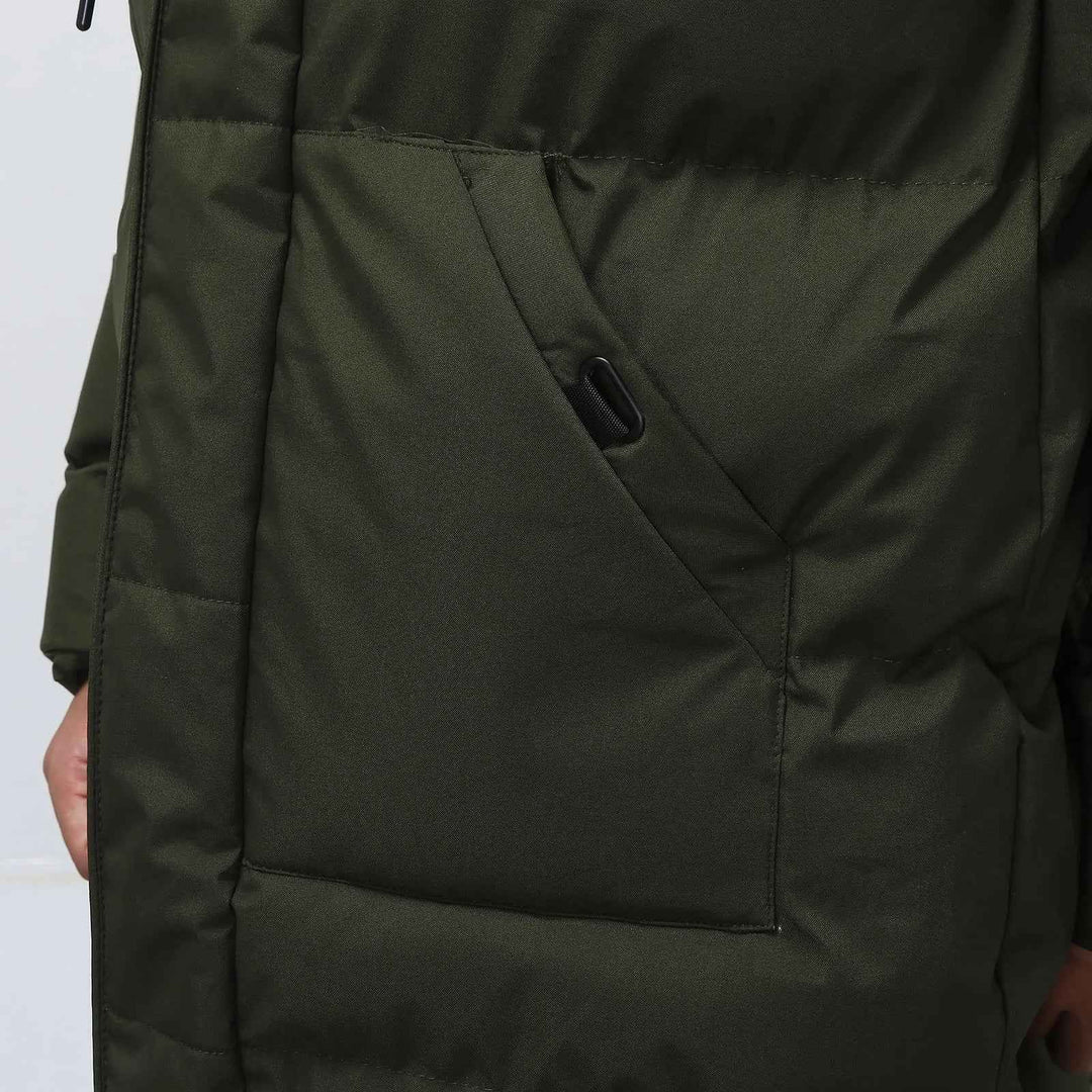 Men's Water-Repellent Quilted Jacket – Adjustable Hood – Long Length – Casual Warmth