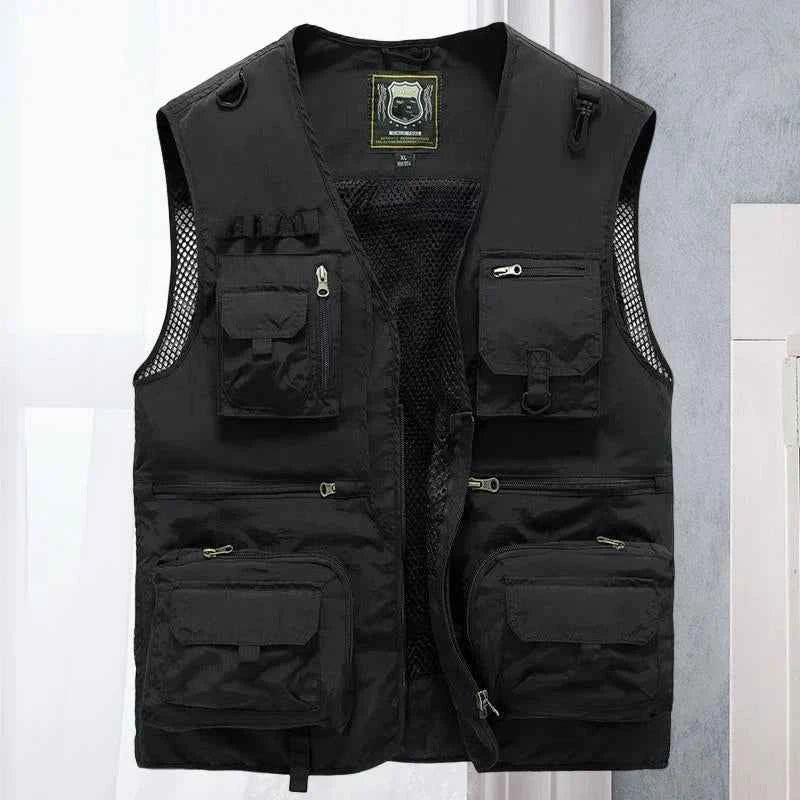 Men's Water-Repellent Utility Bodywarmer – Relaxed Fit with Multi-Pockets for Outdoor Use Black