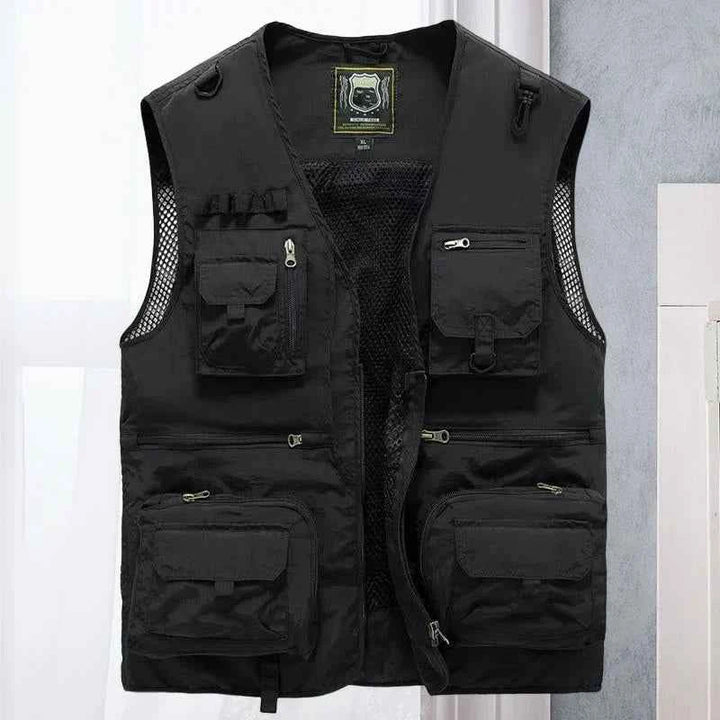 Men's Water-Repellent Utility Bodywarmer – Relaxed Fit with Multi-Pockets for Outdoor Use Black