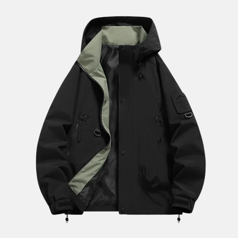 Men's Water-Repellent Utility Jacket – Adjustable Hood & Multiple Pockets – Comfortable Fit Black