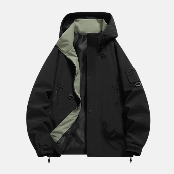 Men's Water-Repellent Utility Jacket – Adjustable Hood & Multiple Pockets – Comfortable Fit Black