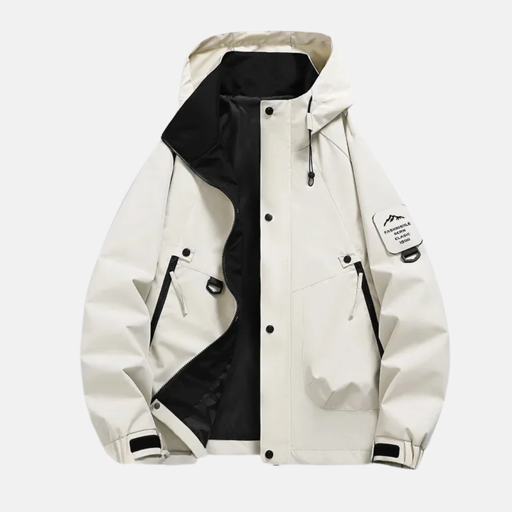 Men's Water-Repellent Utility Jacket – Adjustable Hood & Multiple Pockets – Comfortable Fit Beige