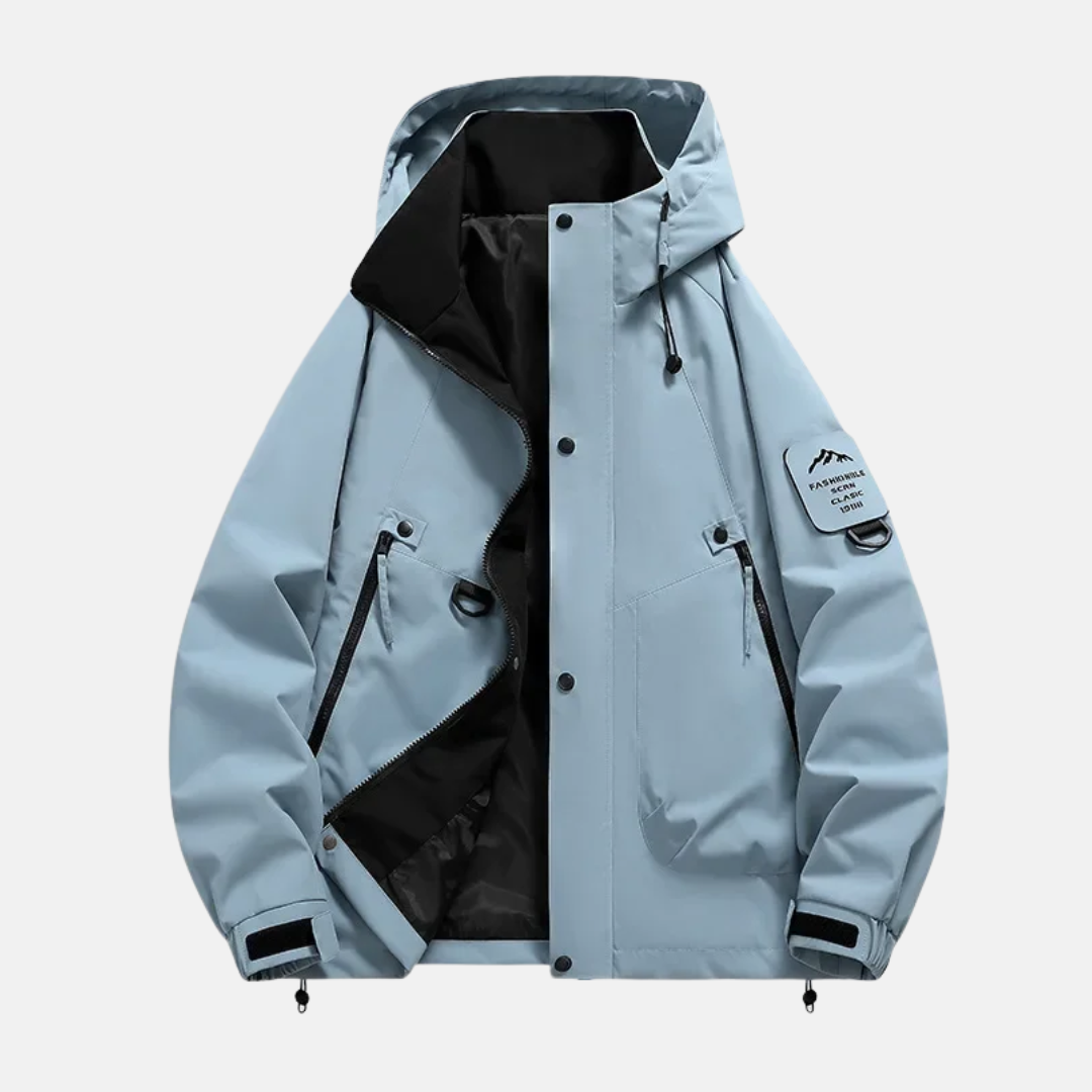 Men's Water-Repellent Utility Jacket – Adjustable Hood & Multiple Pockets – Comfortable Fit Blue