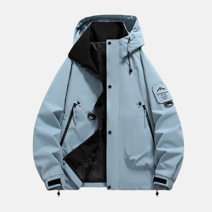 Men's Water-Repellent Utility Jacket – Adjustable Hood & Multiple Pockets – Comfortable Fit Blue