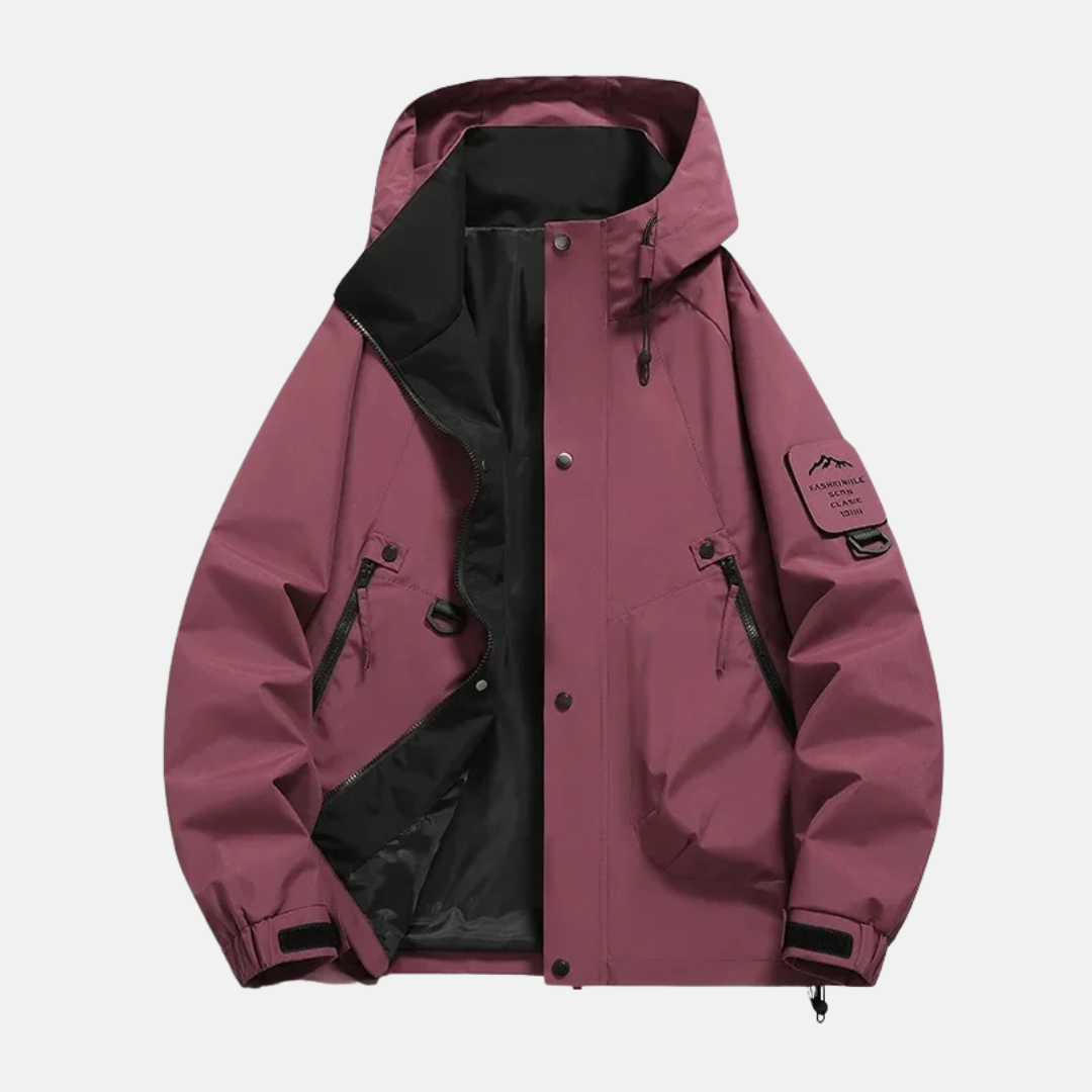 Men's Water-Repellent Utility Jacket – Adjustable Hood & Multiple Pockets – Comfortable Fit Red