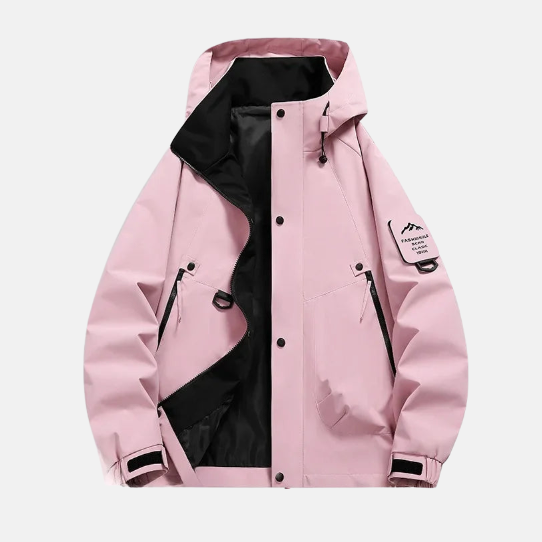 Men's Water-Repellent Utility Jacket – Adjustable Hood & Multiple Pockets – Comfortable Fit Pink