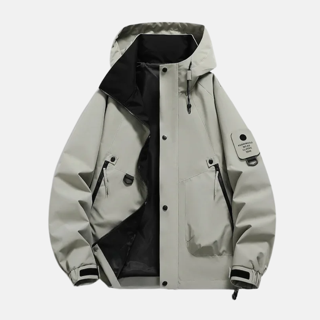 Men's Water-Repellent Utility Jacket – Adjustable Hood & Multiple Pockets – Comfortable Fit Grey
