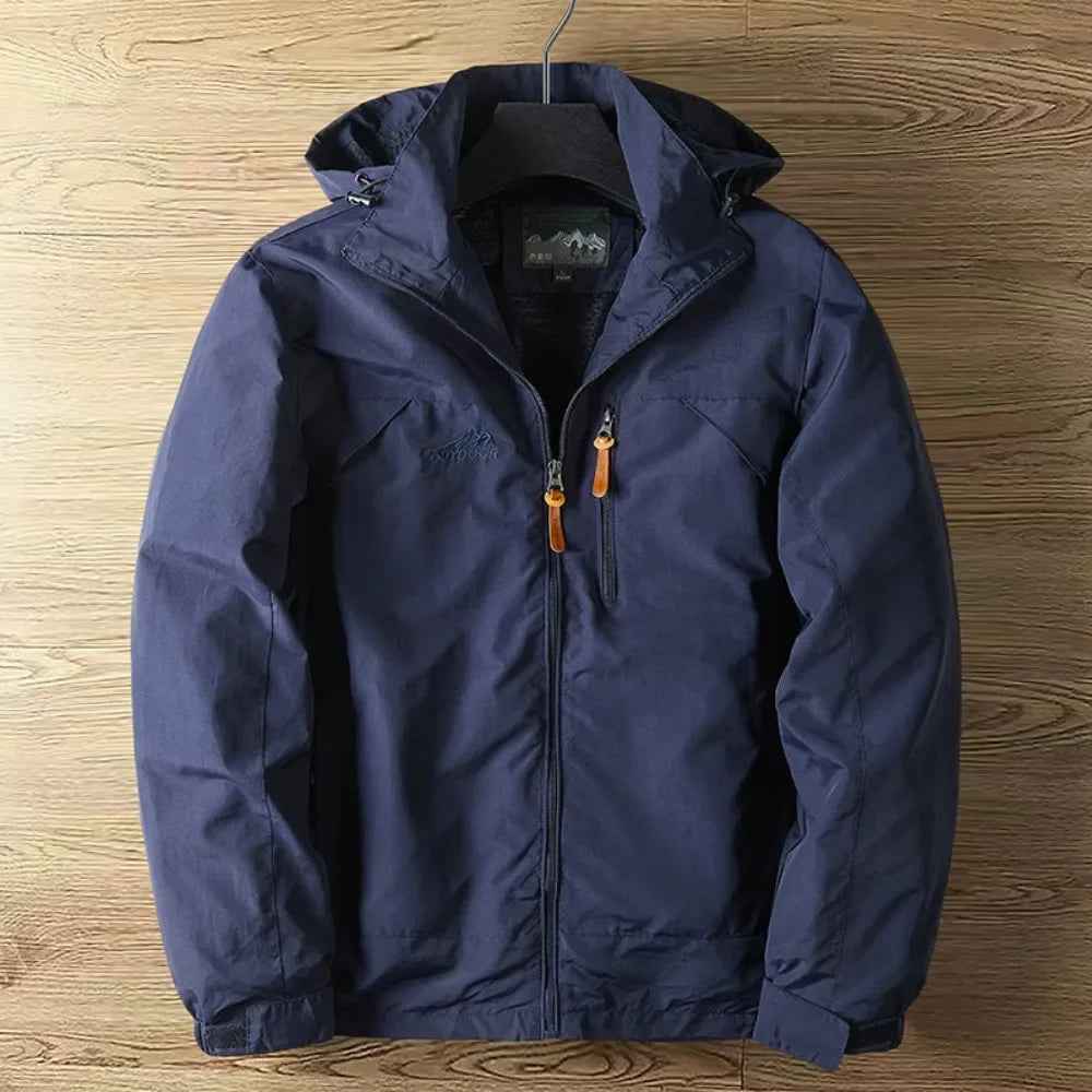 Men's Waterproof Breathable Outdoor Jacket – Hooded with Zipper – Regular Fit Blue