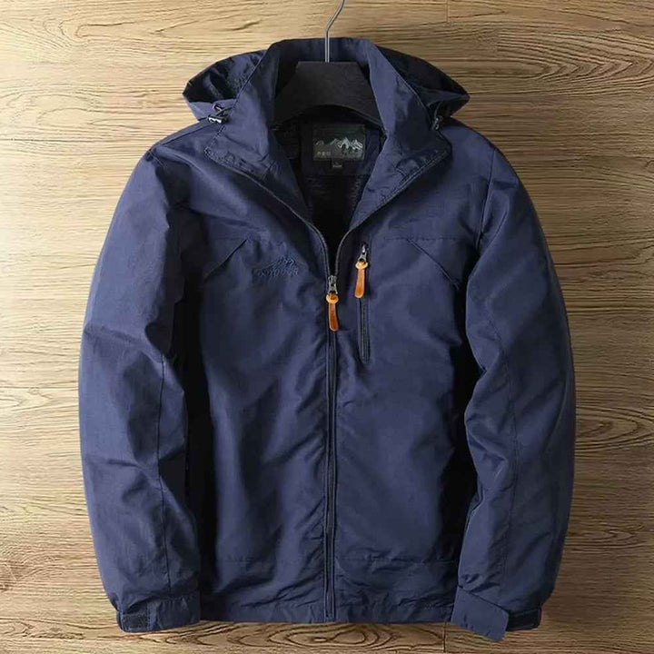 Men's Waterproof Breathable Outdoor Jacket – Hooded with Zipper – Regular Fit Blue