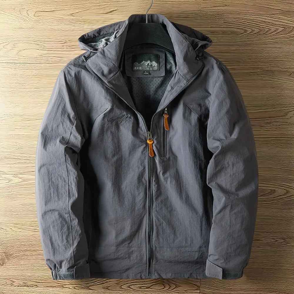 Men's Waterproof Breathable Outdoor Jacket – Hooded with Zipper – Regular Fit Grey