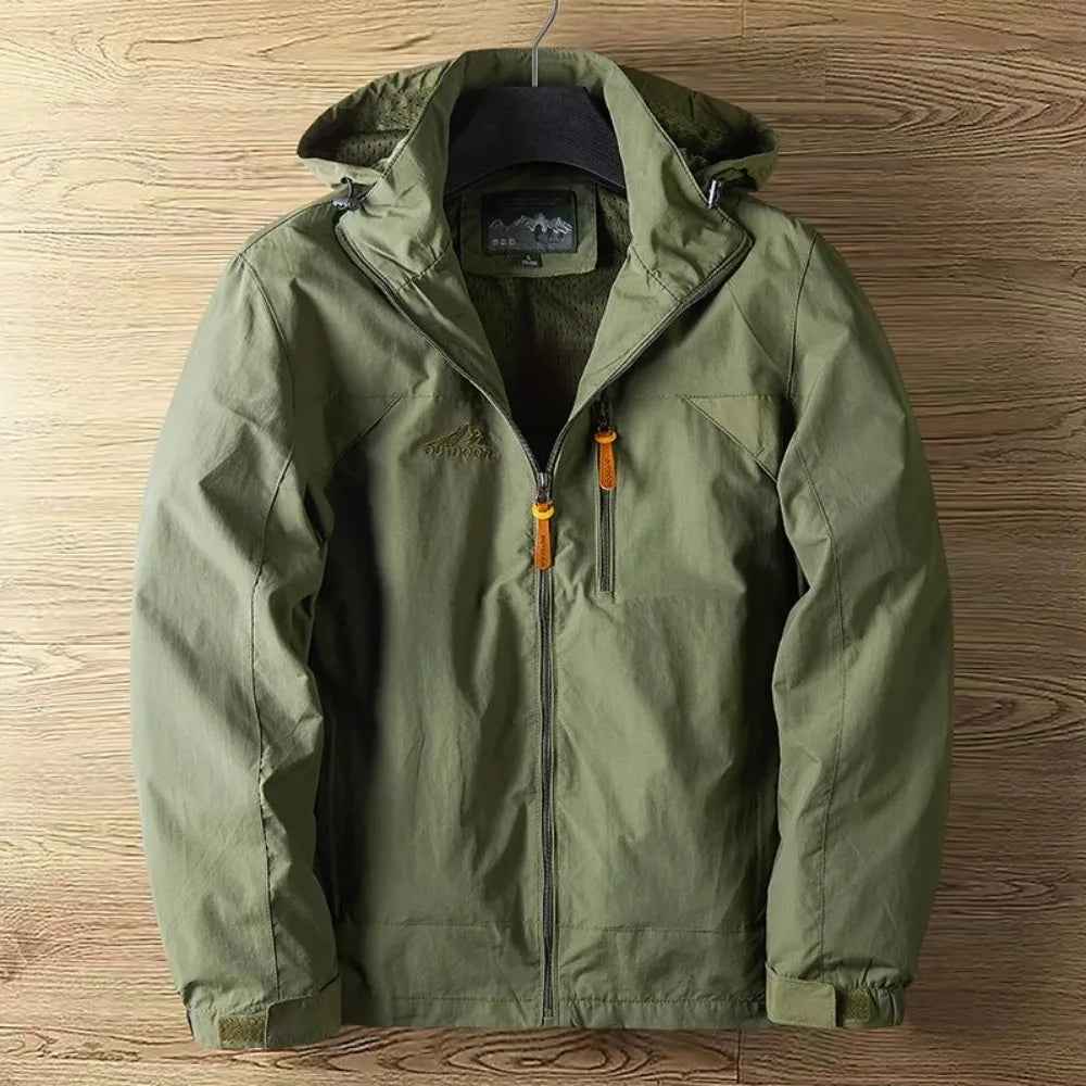 Men's Waterproof Breathable Outdoor Jacket – Hooded with Zipper – Regular Fit Green
