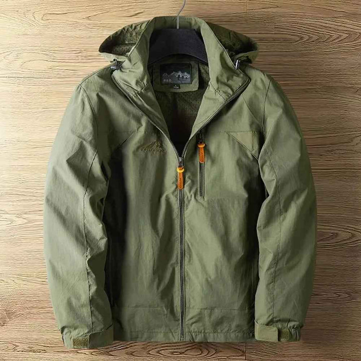 Men's Waterproof Breathable Outdoor Jacket – Hooded with Zipper – Regular Fit Green