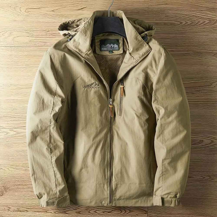 Men's Waterproof Breathable Outdoor Jacket – Hooded with Zipper – Regular Fit Khaki