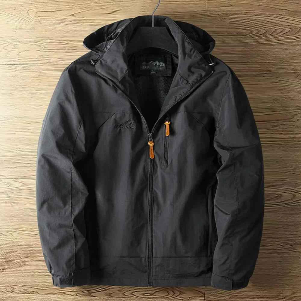 Men's Waterproof Breathable Outdoor Jacket – Hooded with Zipper – Regular Fit Black