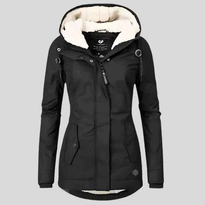 Men's Waterproof Fleece-Lined Hooded Jacket Black