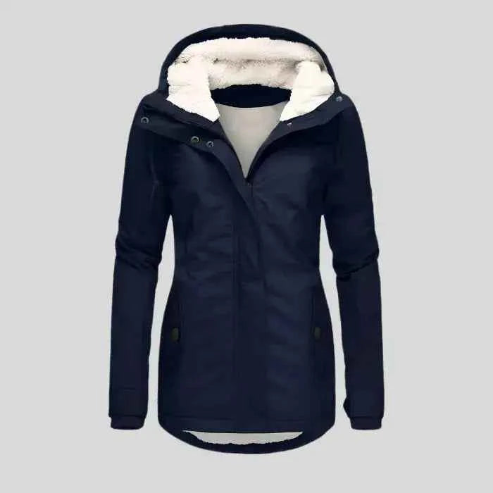Men's Waterproof Fleece-Lined Hooded Jacket Navy Blue